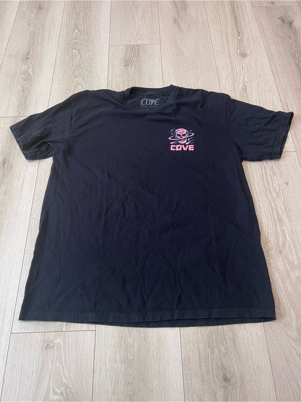 Cove Black Short Sleeve Crew Tee with Pink Chest Graphic - Picture 1 of 5